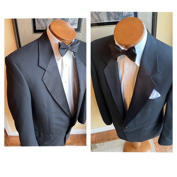 Albert Nipon All Wool 2 Piece Black Tuxedo Size 41R Pants W34” L29.5” - Picture 10 of 16